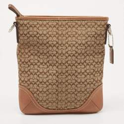 Pre Owned Coach Brown/Beige Signature Canvas and Leather Swingpack Crossbody Bag