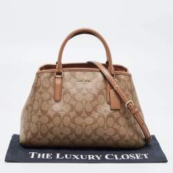 Pre Owned Coach Beige Signature Coated Canvas and Leather Small Margot Carryall Satchel