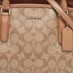 Pre Owned Coach Beige Signature Coated Canvas and Leather Small Margot Carryall Satchel