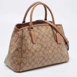 Pre Owned Coach Beige Signature Coated Canvas and Leather Small Margot Carryall Satchel