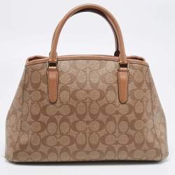 Pre Owned Coach Beige Signature Coated Canvas and Leather Small Margot Carryall Satchel
