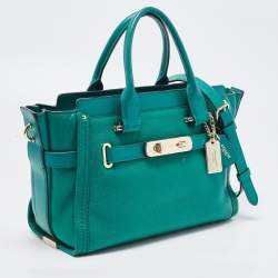 Pre Owned Coach Green Leather Swagger 27 Carryall Satchel