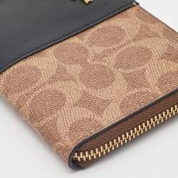 Coach Beige/Black Signature Coated Canvas and Leather Accordion Zip Around Wallet