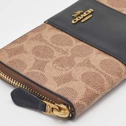 Coach Beige/Black Signature Coated Canvas and Leather Accordion Zip Around Wallet