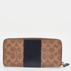 Coach Beige/Black Signature Coated Canvas and Leather Accordion Zip Around Wallet