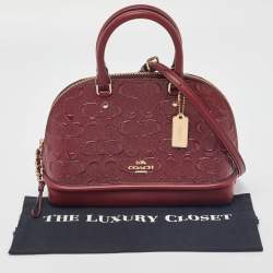 Coach Dark Red Signature Embossed Patent and Leather Mini Sierra Satchel