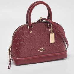 Coach Dark Red Signature Embossed Patent and Leather Mini Sierra Satchel