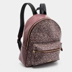 Coach Maroon Signature Coated Canvas and Leather Backpack