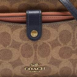 Pre Owned Coach Beige/Peach Signature Coated Canvas and Leather Noa Pop Up Crossbody Bag