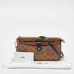 Pre Owned Coach Beige/Peach Signature Coated Canvas and Leather Noa Pop Up Crossbody Bag