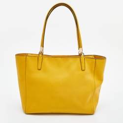 Pre Owned Coach Yellow Leather Madison East West Tote