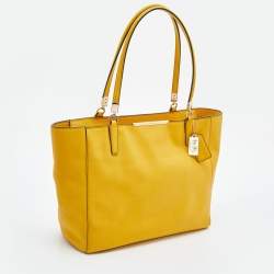 Pre Owned Coach Yellow Leather Madison East West Tote