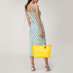 Pre Owned Coach Yellow Leather Madison East West Tote