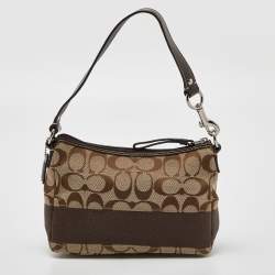 Pre Owned Coach Brown/Beige Signature Canvas and Leather Baguette Bag 