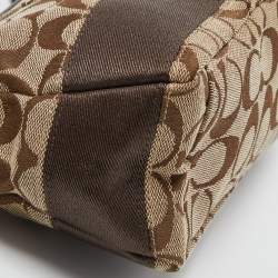 Pre Owned Coach Brown/Beige Signature Canvas and Leather Baguette Bag 