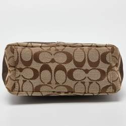 Pre Owned Coach Brown/Beige Signature Canvas and Leather Baguette Bag 