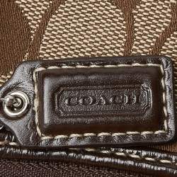 Pre Owned Coach Brown/Beige Signature Canvas and Leather Baguette Bag 