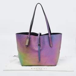 Pre Owned Coach Multicolor Iridescent Leather Market Tote 