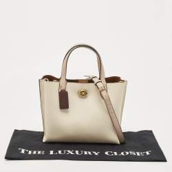 Pre Owned Coach Off White/Pink Leather Willow Tote