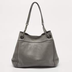 Pre Owned Coach Grey Leather Turnlock Edie Shoulder Bag