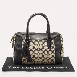 Coach Black/White Signature Canvas and Leather Legacy Haley Satchel