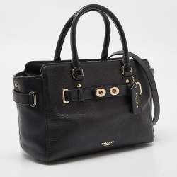 Pre Owned Coach Black Leather Blake 25 Carryall Tote