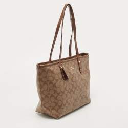 Coach Beige/Brown Signature Coated Canvas and Leather City Zip Tote