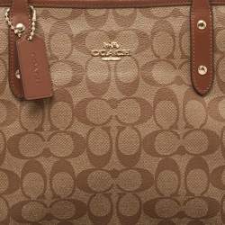 Coach Beige/Brown Signature Coated Canvas and Leather City Zip Tote