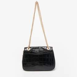 Coach Black Croc Embossed leather Cassidy Chain Shoulder Bag