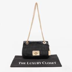 Coach Black Croc Embossed leather Cassidy Chain Shoulder Bag