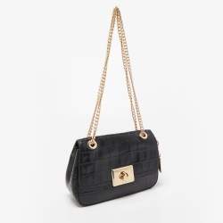 Coach Black Croc Embossed leather Cassidy Chain Shoulder Bag