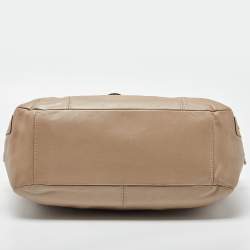 Pre Owned Coach Beige Leather Business To Zip  Tote