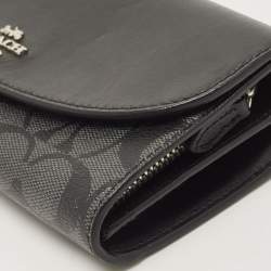 Coach Black/Grey Signature Coated Canvas and Leather Slim Envelope Wallet