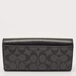 Coach Black/Grey Signature Coated Canvas and Leather Slim Envelope Wallet