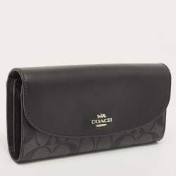 Coach Black/Grey Signature Coated Canvas and Leather Slim Envelope Wallet