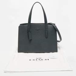 Pre Owned Coach Dark Teal Grained Leather Charlie Carryall Satchel
