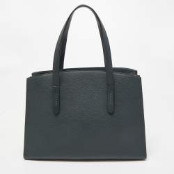 Pre Owned Coach Dark Teal Grained Leather Charlie Carryall Satchel