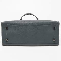 Pre Owned Coach Dark Teal Grained Leather Charlie Carryall Satchel