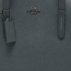 Pre Owned Coach Dark Teal Grained Leather Charlie Carryall Satchel