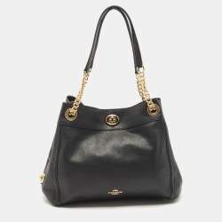 Pre Owned Coach Black Leather Turnlock Edie Shoulder Bag