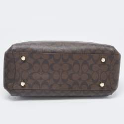 Coach Dark Brown/Black Signature Coated Canvas and Leather Margot Satchel