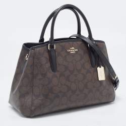Coach Dark Brown/Black Signature Coated Canvas and Leather Margot Satchel