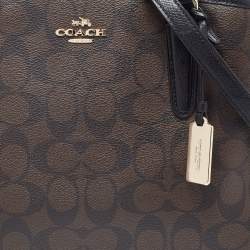 Coach Dark Brown/Black Signature Coated Canvas and Leather Margot Satchel