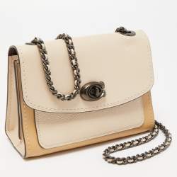 Pre Owned Coach Two Tone Beige Leather Parker Crossbody Bag