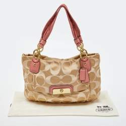 Pre Owned Coach Beige/Pink Op Art Canvas and Leather Kristin Shoulder Bag