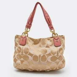 Pre Owned Coach Beige/Pink Op Art Canvas and Leather Kristin Shoulder Bag