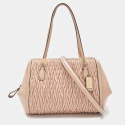 Pre Owned Coach Beige Gathered Leather Madison Madeline Eastwest Satchel