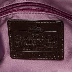 Pre Owned Coach Dark Brown Op Art Signature Satin and Leather Madison Satchel