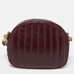 Pre Owned Coach Burgundy Quilted Leather Kat Saddle Shoulder Bag