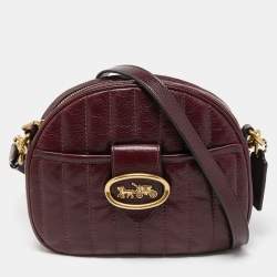 Pre Owned Coach Burgundy Quilted Leather Kat Saddle Shoulder Bag